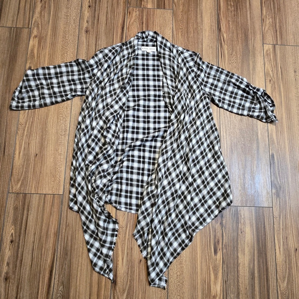 KNOW ROSE Women Plaid Duster Cardigan Kimono Open Front‎ Waterfall Oversized Sm